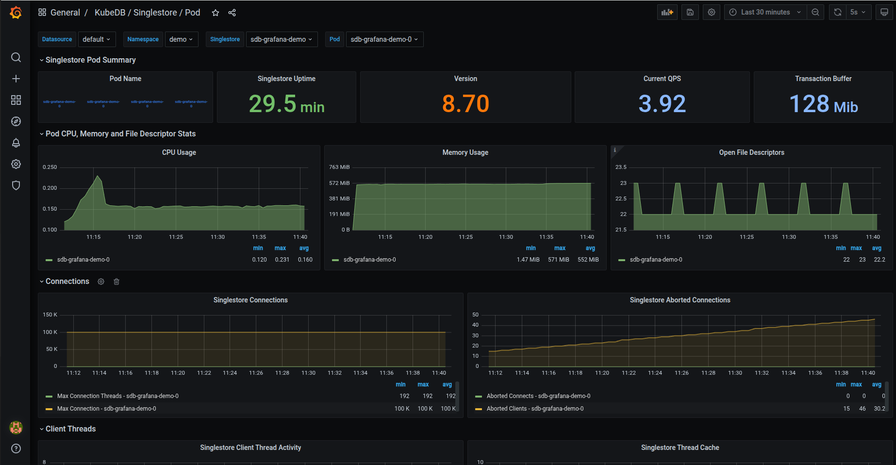 KubeDB Singlestore Pod Dashboard